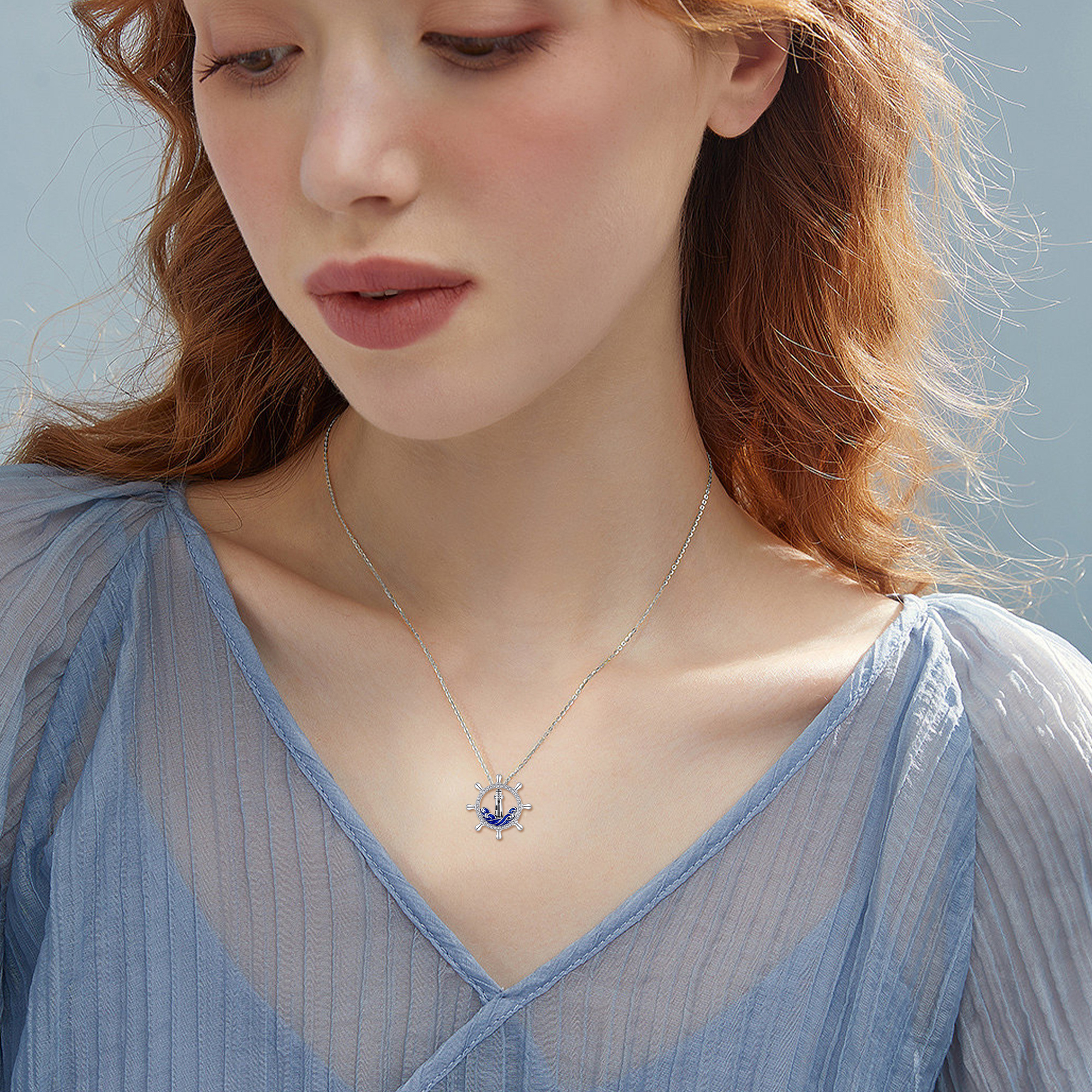 Women's Vintage 925 Sterling Silver Synthetic Zirconia Lighthouse Necklace